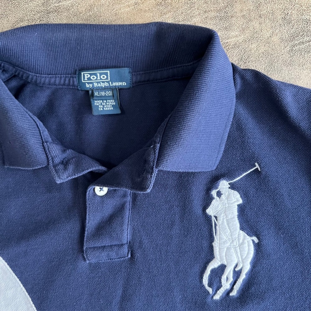Polo Ralph Lauren Polo Shirt Boys XL 18-20 Navy Red White Big Pony Colorblock - Picture 2 of 6